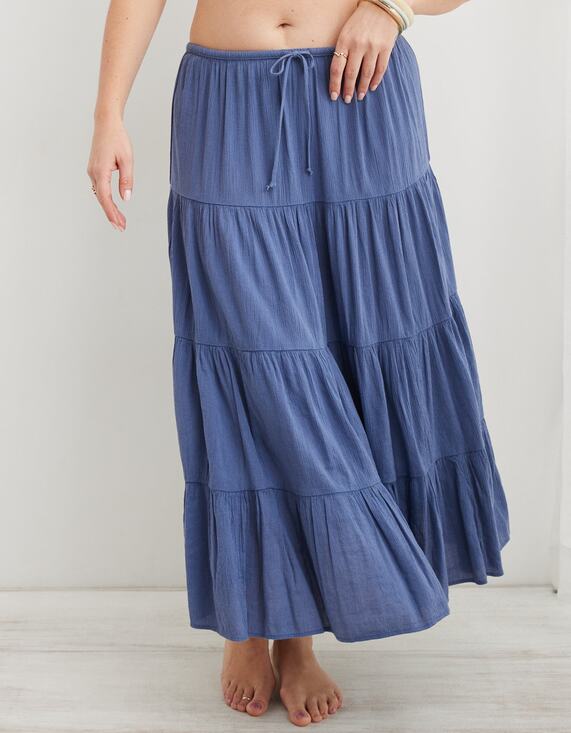 Aerie Dresses & Skirts - Aerie Maxi Skirt Women’s Size Large Tiered Skirt Relaxed Pull-On Blue NWT